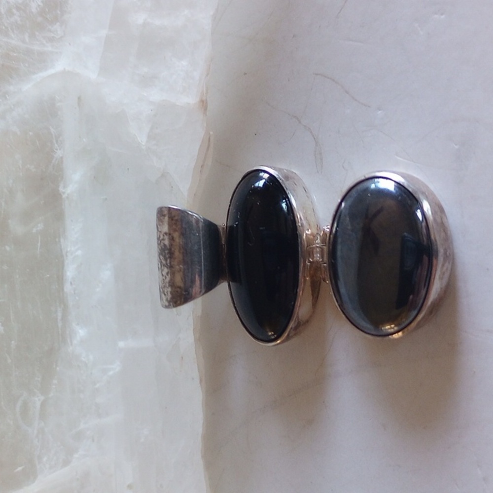 STERLING SILVER DARK PURPLE AMETHYST HEMATITE STONE SLIDER PENDANT